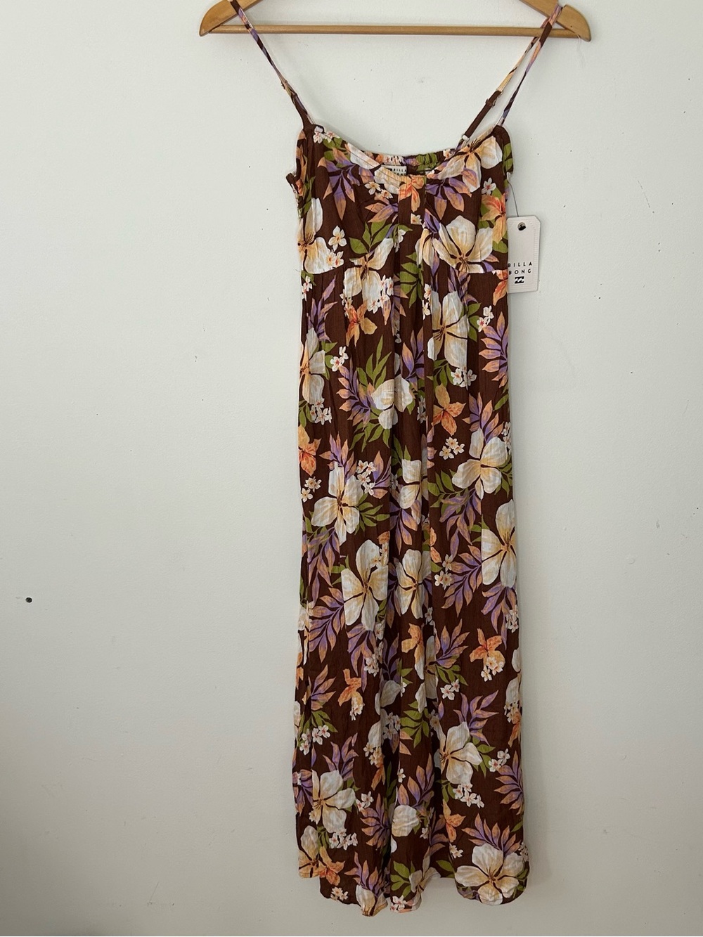 Billabong Brown Floral Adjustable Spaghetti Strap Maxi Dress Size XS